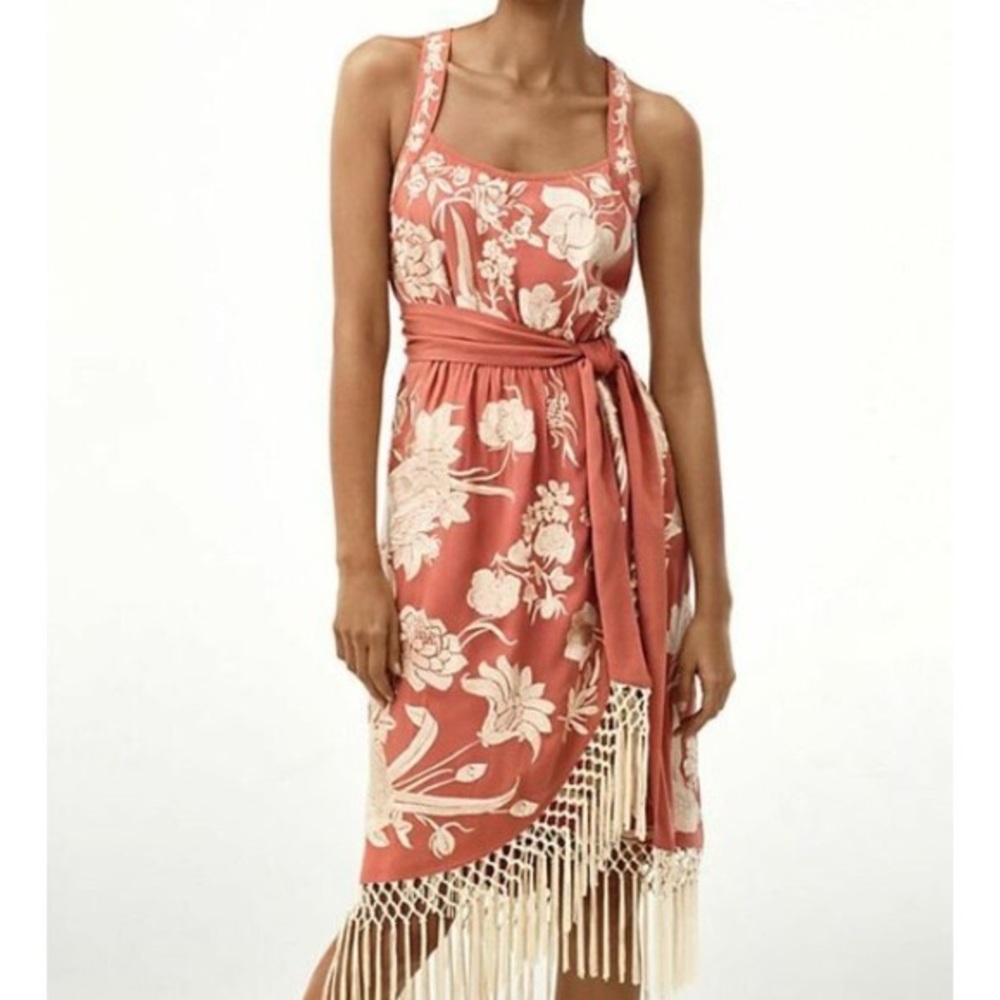 Anthropologie light pink embroidered midi dress